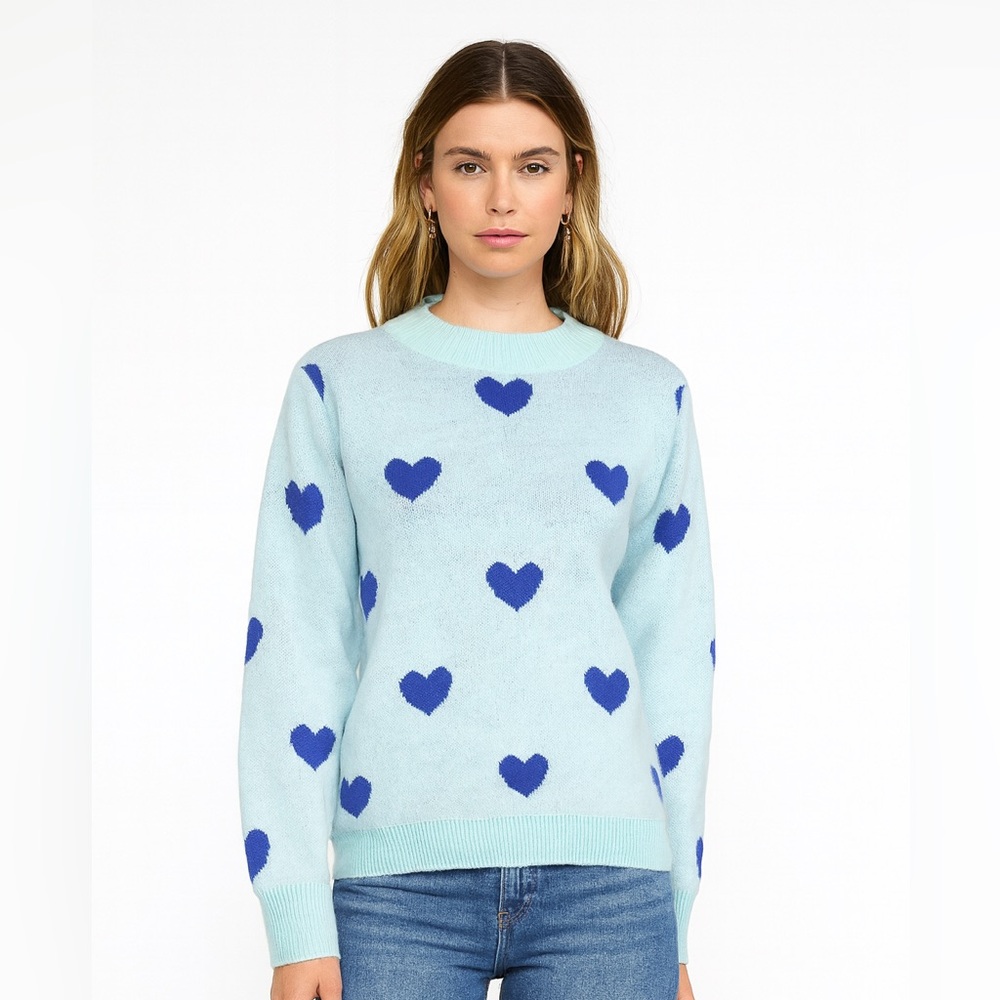 Dazy Blue Heart Pattern Sweater